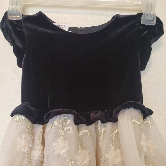 Iris and Ivy Size 24M Girl’s Black Velvet Lace Cream Formal Dress - Picture 2 of 10